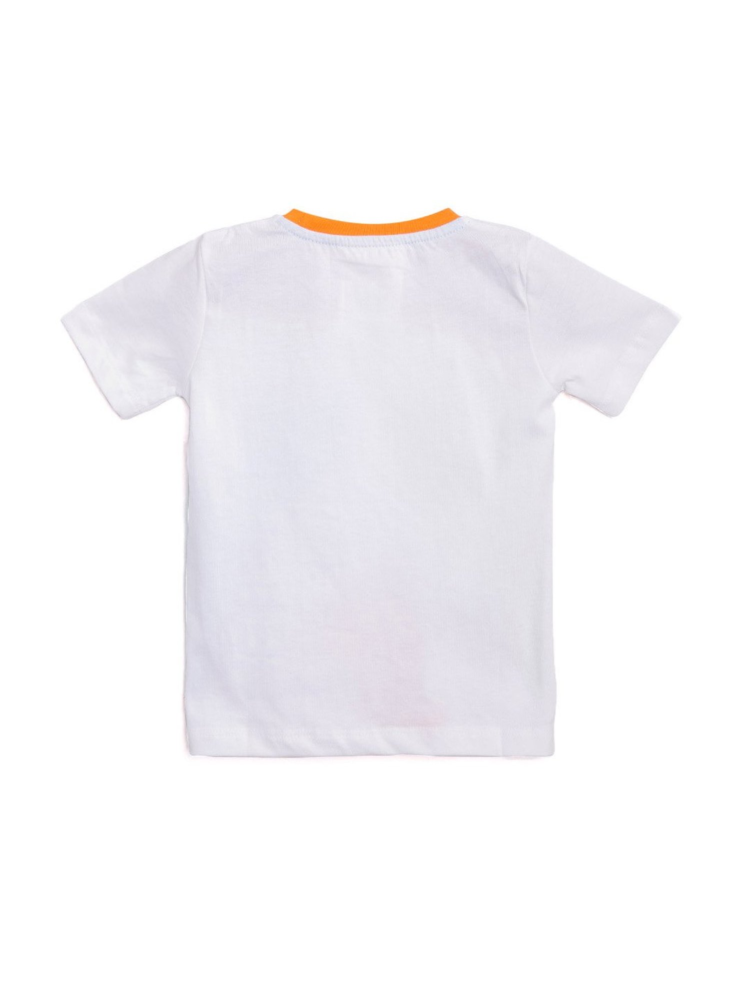 Lazy Shark Kids White & Orang Printed  T-Shirt with  Shorts