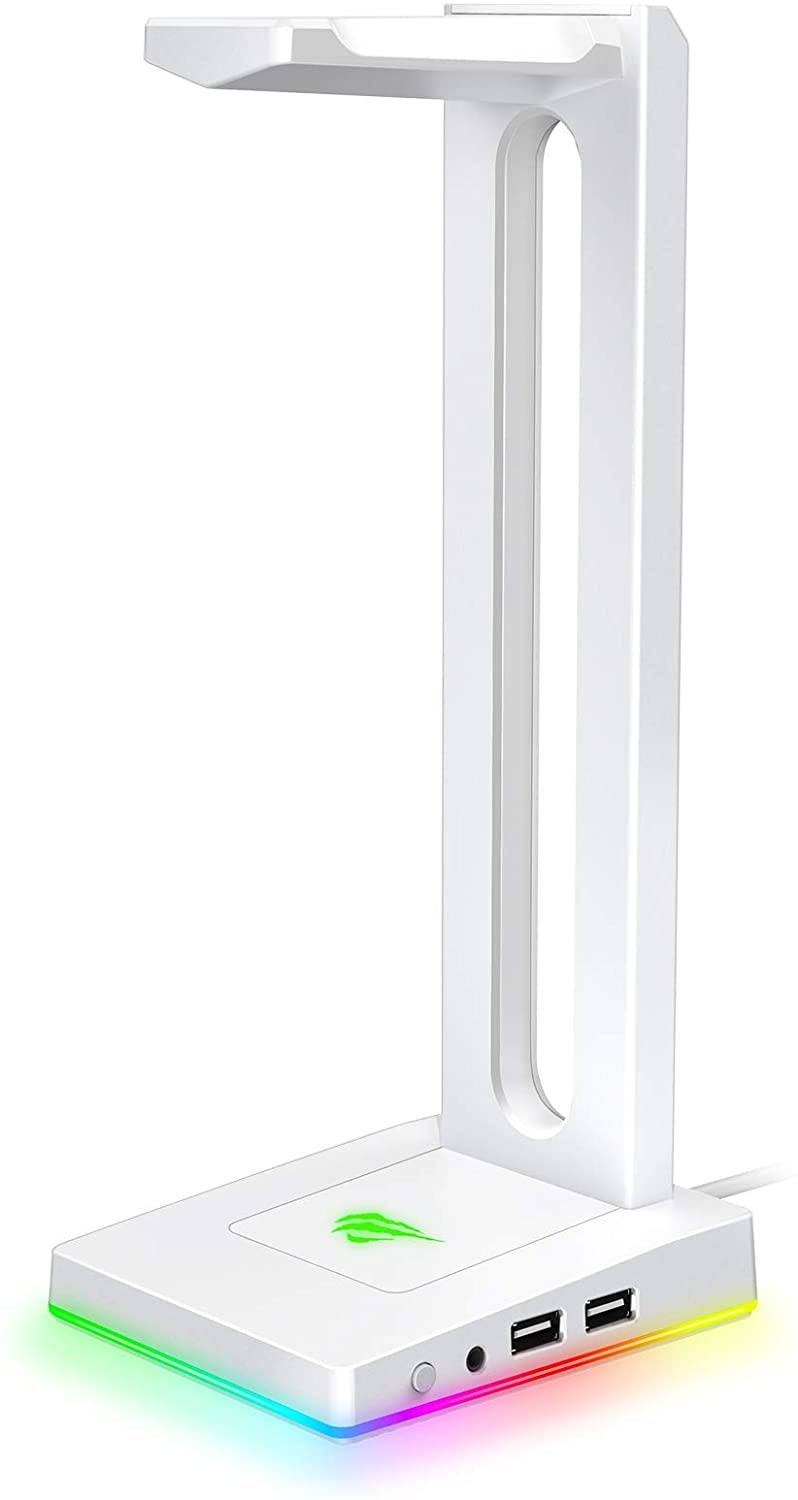 Havit RGB Headphones Stand with 3.5mm AUX and 2 USB Ports, Headphone Holder for Gamers Gaming PC Accessories Desk (White)