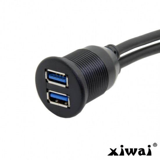 Xiwai Dual USB 3.0 Extension AUX Flush Mount Car Mount Extension Cable for Dashboard Panel 2m