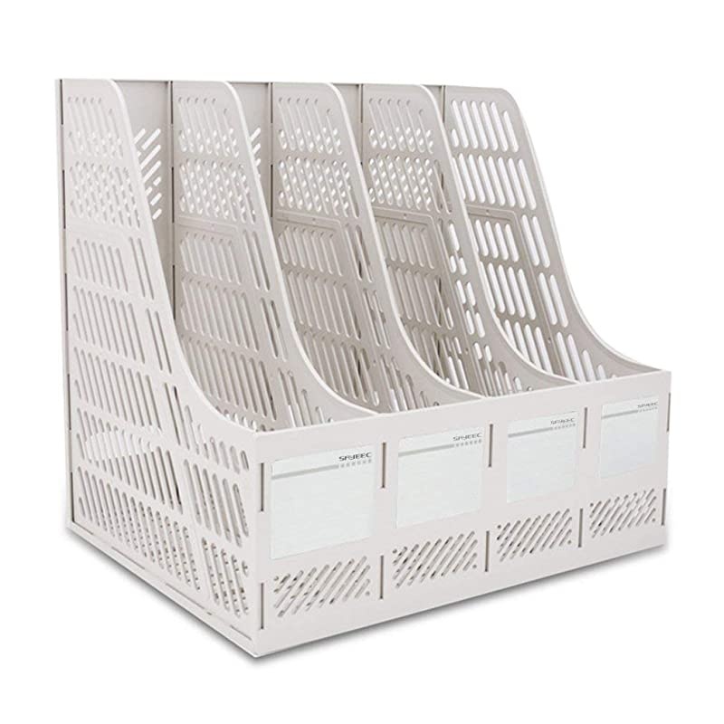 Sturdy Desktop 4 Section Magazine File Holder Plastic Magazine Organiser Frames File Dividers Document Storage Cabinet Rack Box Light Gray