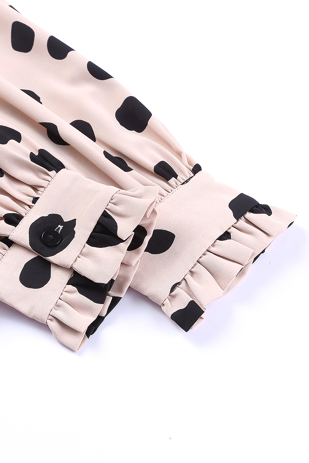 Pink Dot Print Button Frill Cuffs Casual Puff Sleeve Blouse