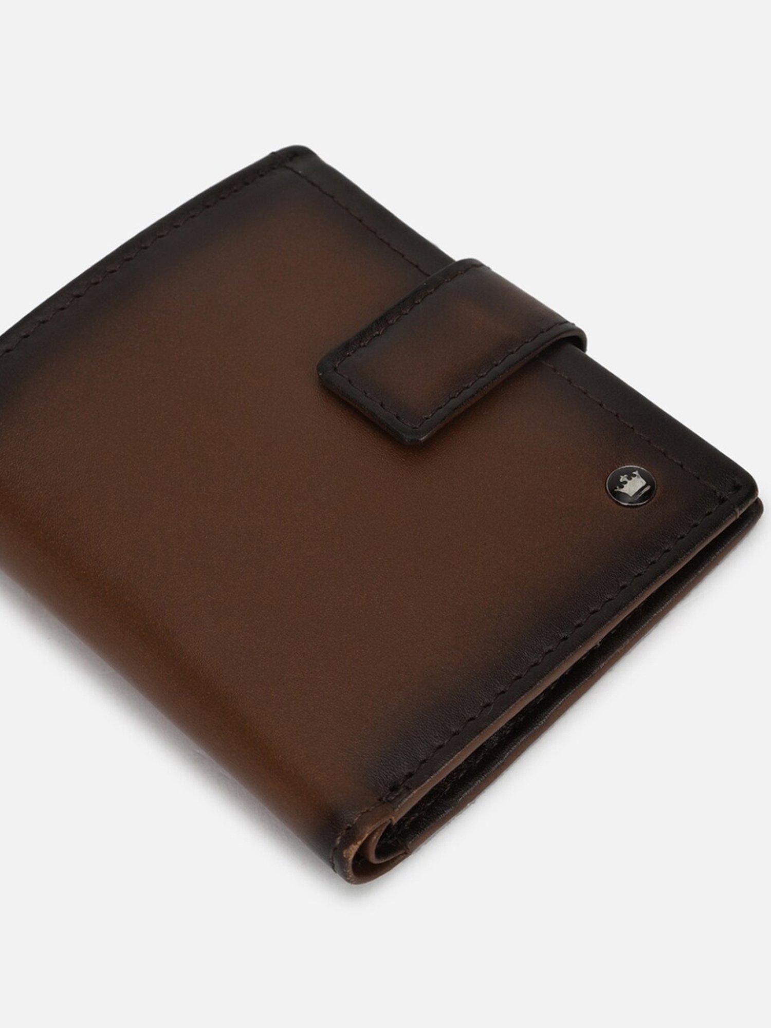 Louis Philippe Brown Leather Solid Bi-Fold Wallet