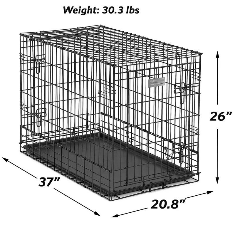 MidWest Homes for Pets Side By Side Double Door Safe Foldable Steel SUV Dog Pet Travel, Transport Cargo Crate/Kennel with Drop Pan, Black
