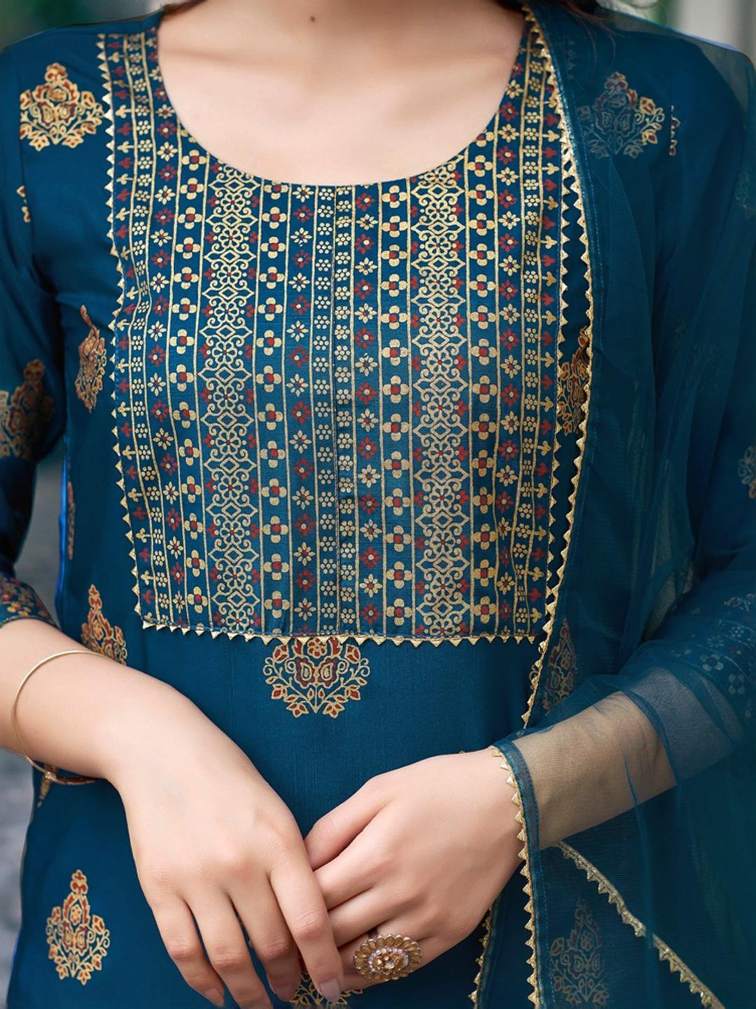 Skylee Blue Printed Kurta Pant Set With Dupatta