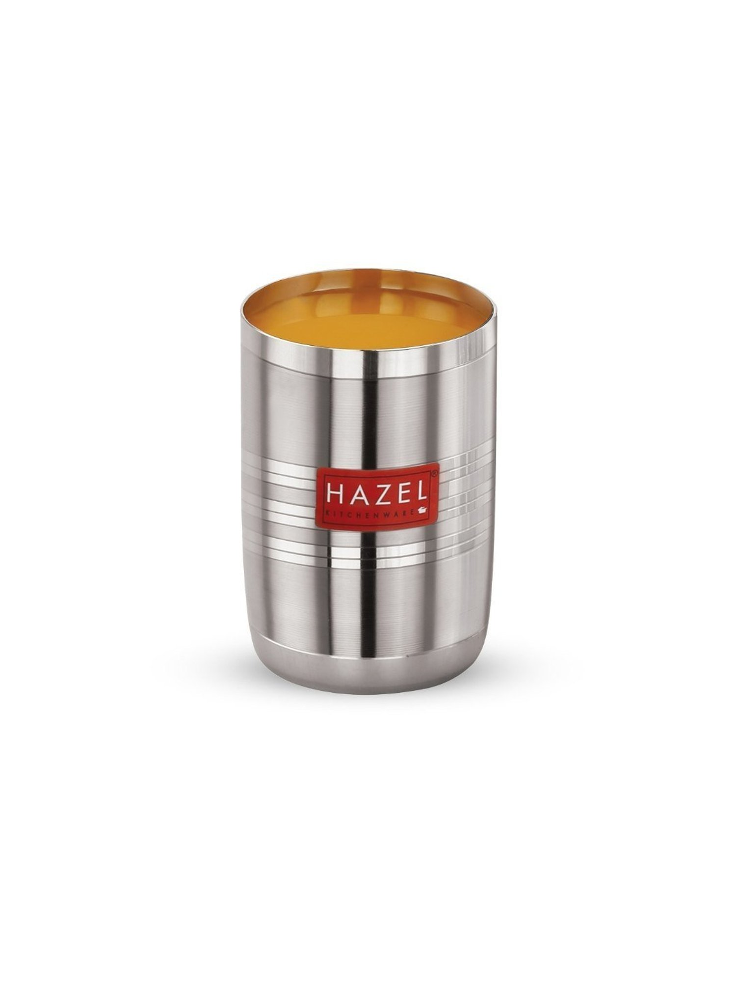 HAZEL Silver Stainless Steel Drinking Water Glasses - Set of 12 (350ml)
