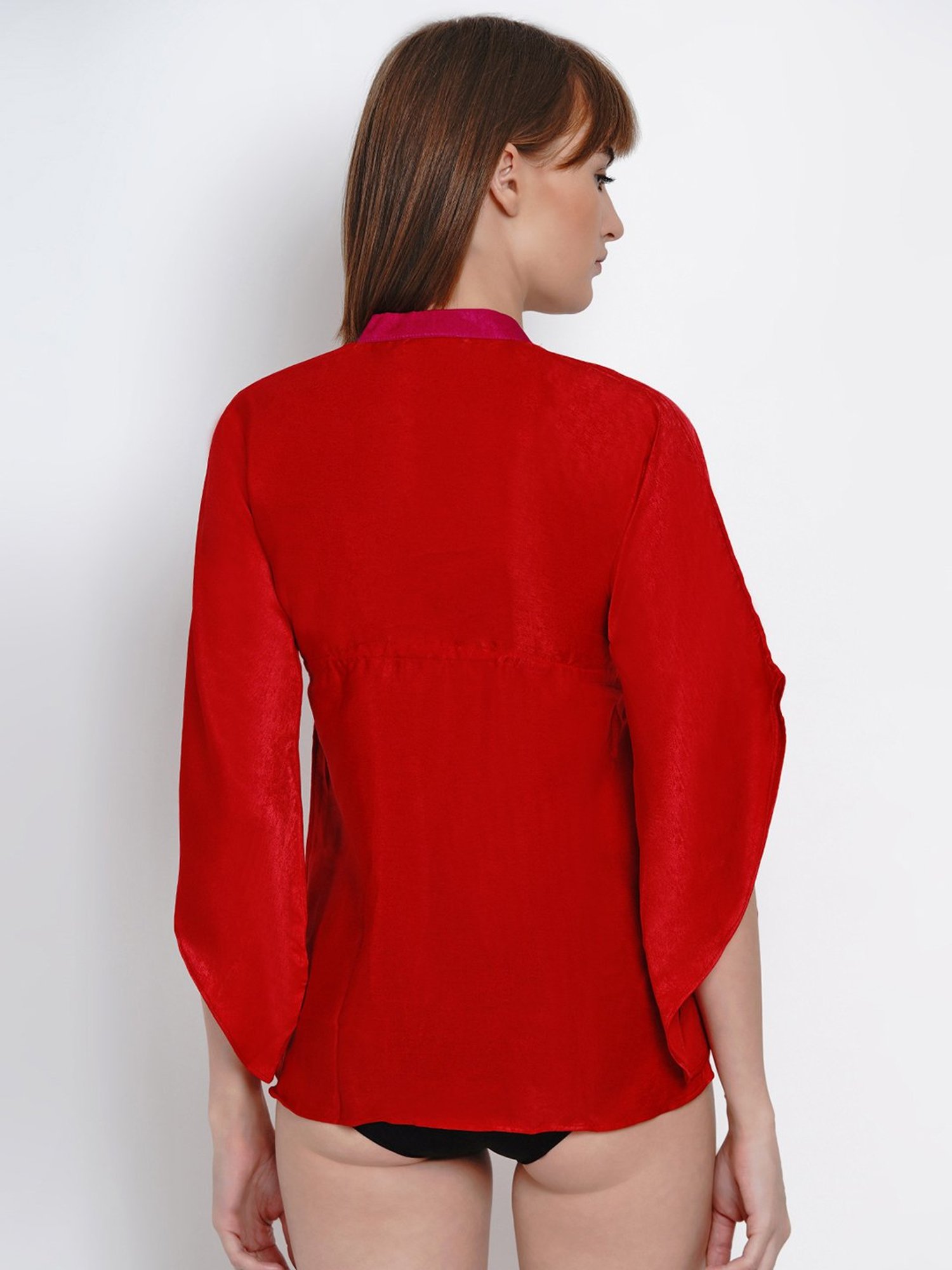 Erotissch Red Solid V Neck Robe