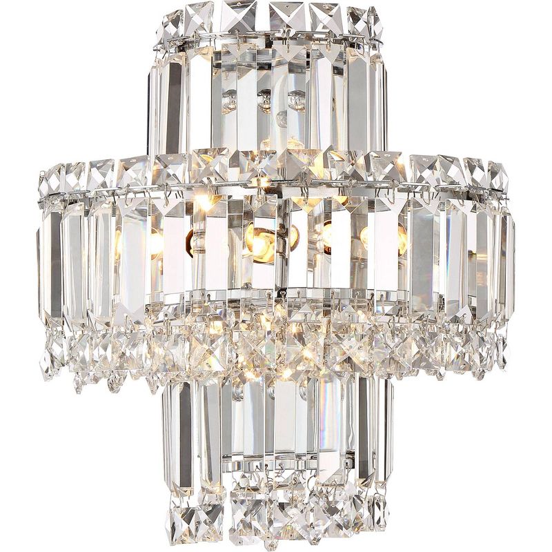 Vienna Full Spectrum Wall Light Sconce Chrome Hardwired 12 1/2" High Fixture Tiered Clear Crystal for Bedroom Bathroom Hallway