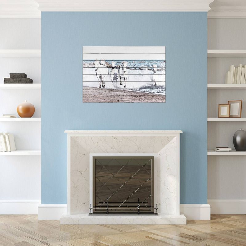 24" x 36" Running Horses Print on Planked Wood Wall Sign Panel Blue - Gallery 57