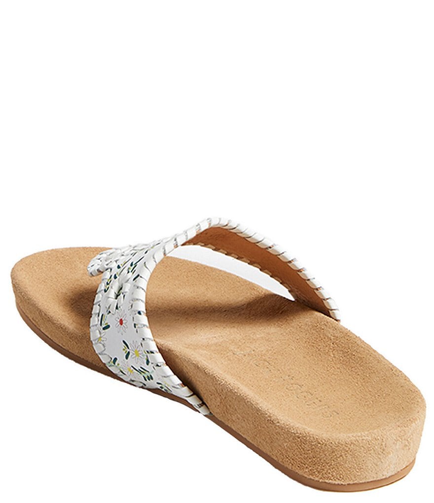 Jack Rogers Jacks Comfort White Daisy Leather Whipstitch Detail Thong Sandals