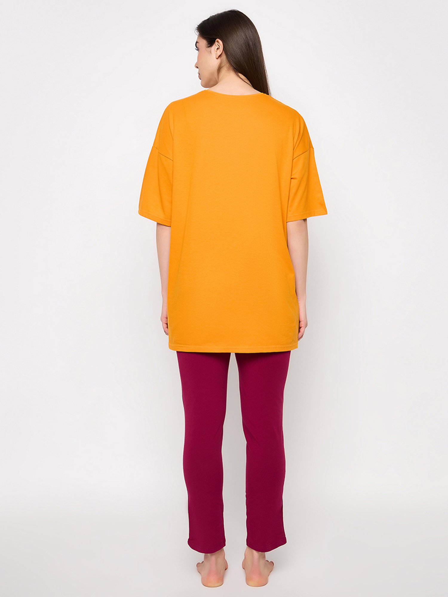 Clovia Yellow & Pink Graphic Print Maternity Top With Pyjamas