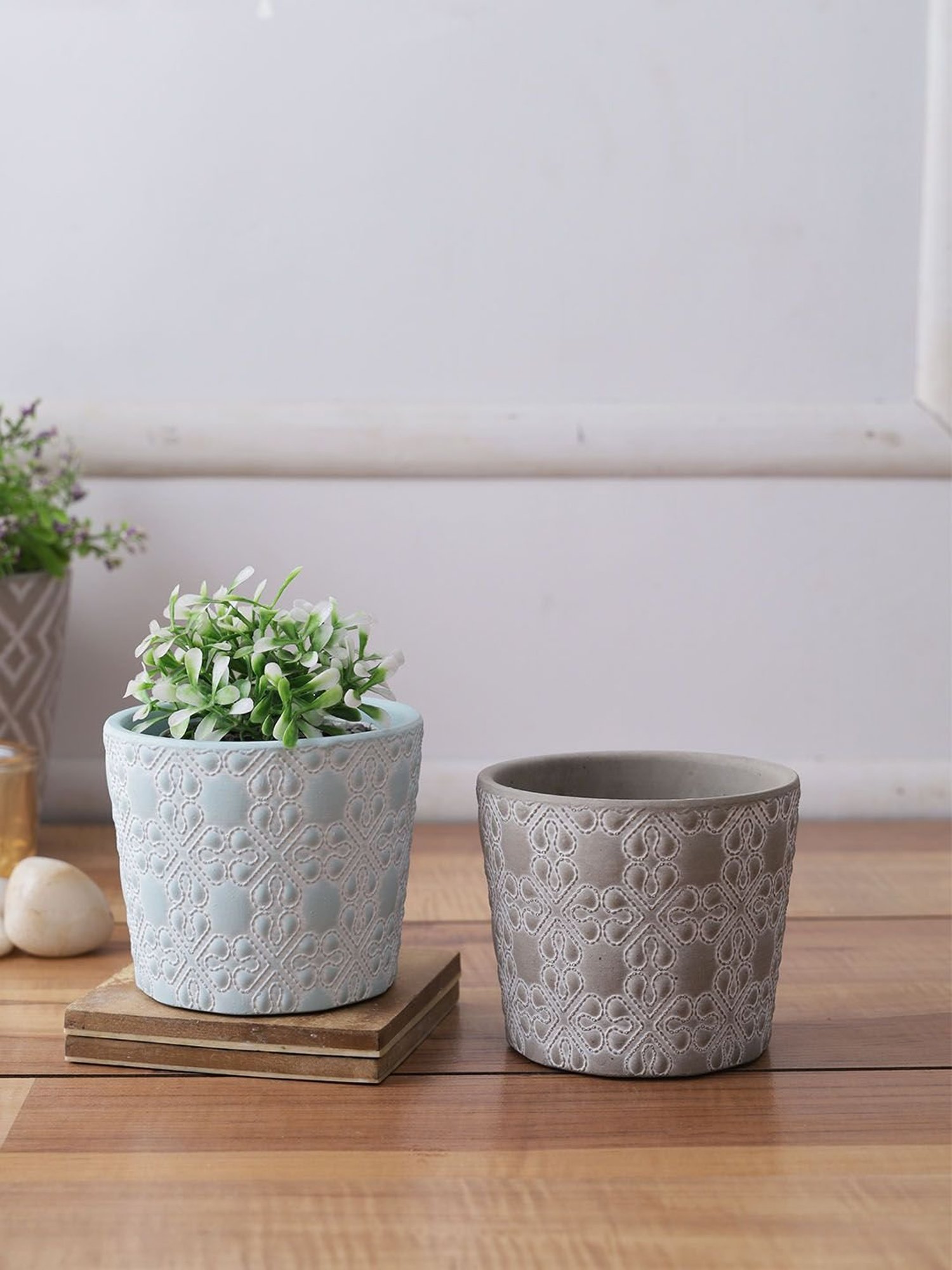 TAYHAA Blue & Grey Ceramic Planter - Set of 2
