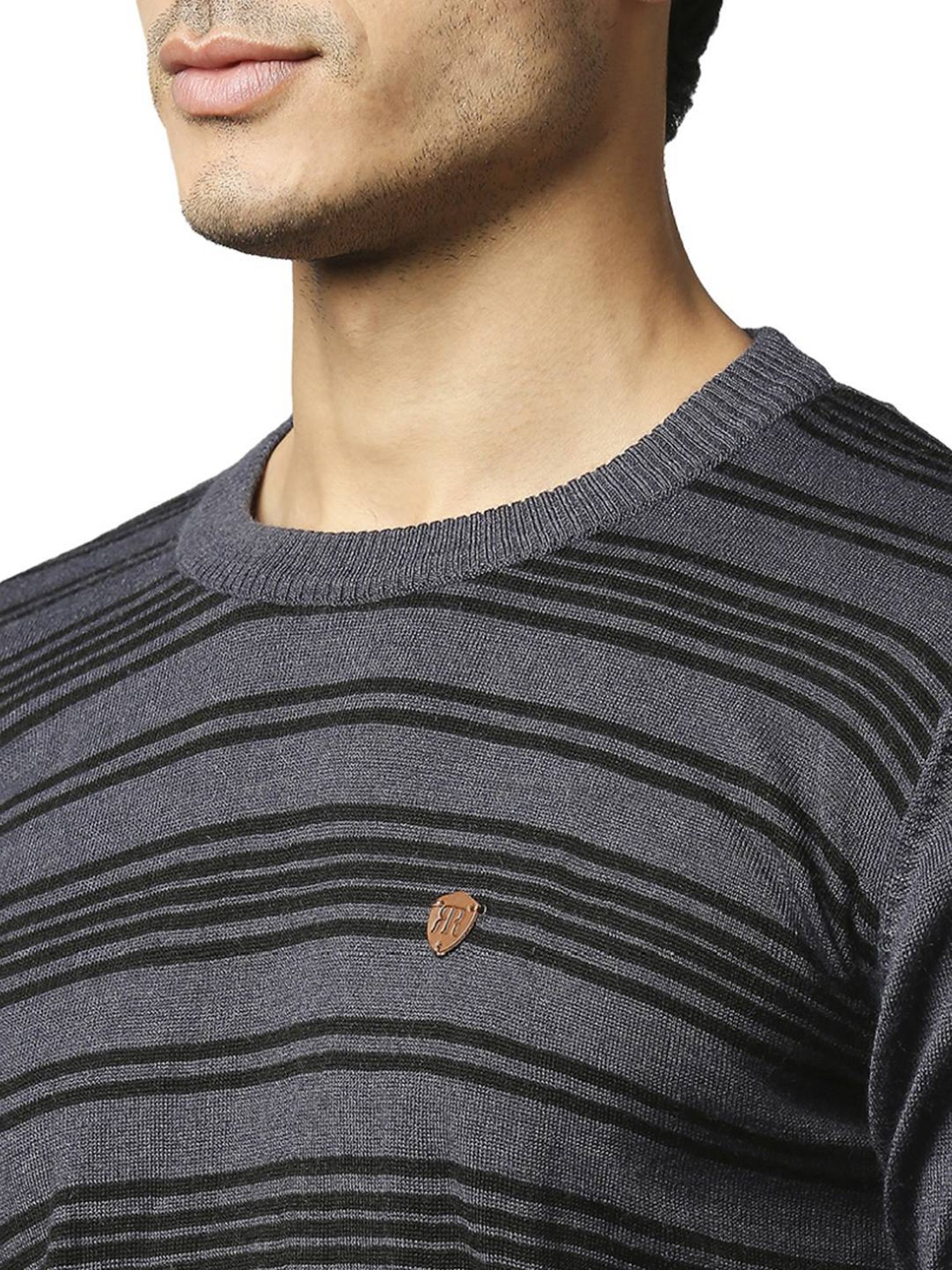 Raymond Grey  Regular Fit Striped Sweaters