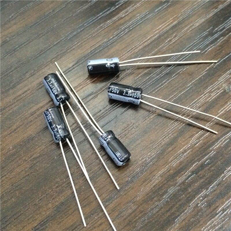 100pcs 3.3uF 50V NICHICON ST Series 4x7mm Wide Temperature Range 50V3.3uF Aluminum Electrolytic capacitor