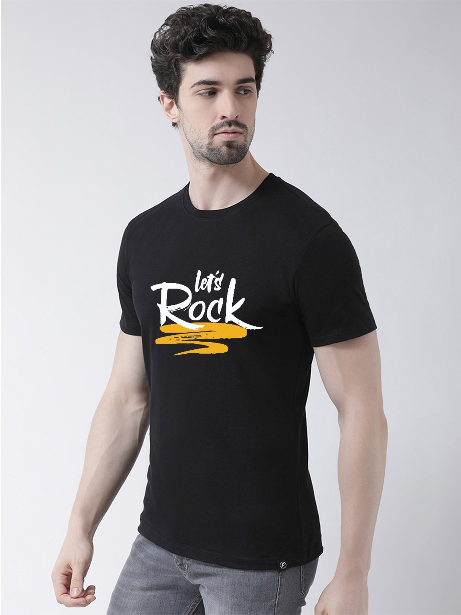 Friskers Black Cotton Slim Fit Printed T-Shirt