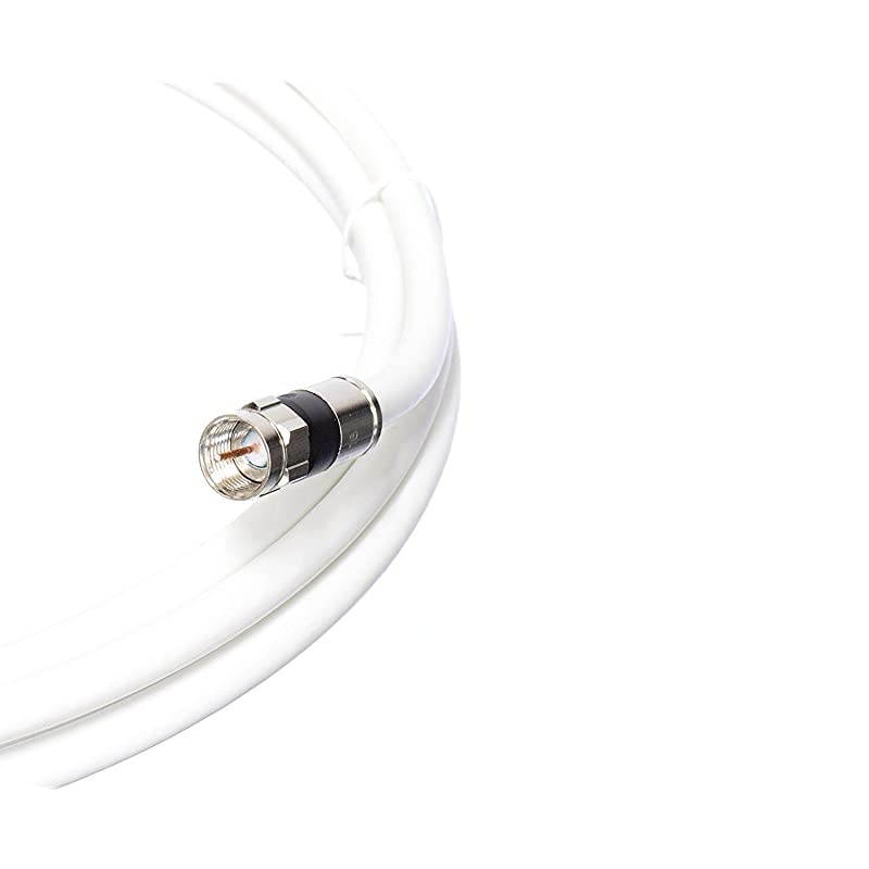 Feet White - Solid Copper Coax Cable - RGCoaxial Cable with Connectors, F81 / RF, Digital Coax for Audio/Video, Cable TV, Antenna, Internet, & Satellite