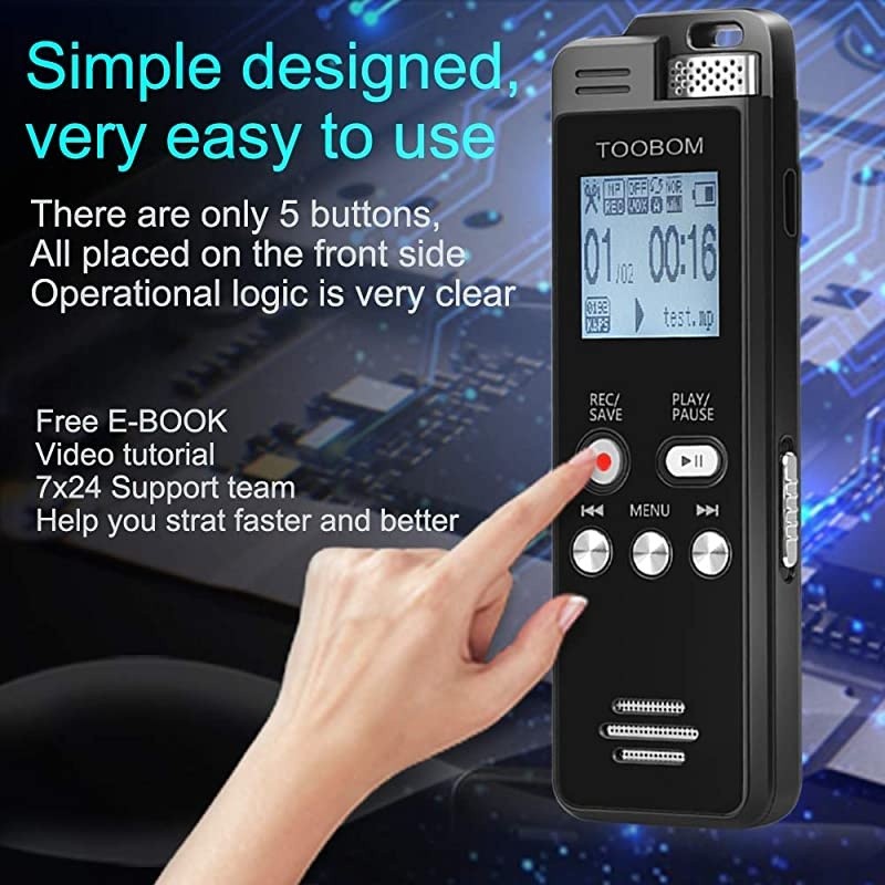 16GB Voice Recorder  1536kbps Digital Voice Activated Recorder with Playback 2020 Upgraded Sound Audio Recorder Line in for LecturesMeetingsInterviewsPasswordSupports128GB TF Card Dark