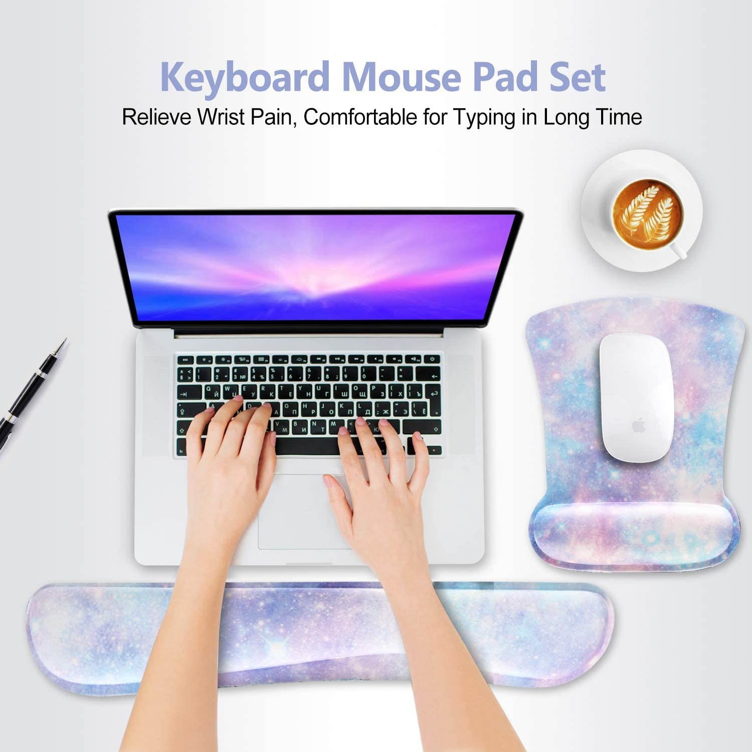 Keyboard Wrist Rest Mouse Pad Support, ToLuLu Gel Ergonomic Mouse Pads for Computer Laptop PC, Comfortable Durable Mousepad Keyboard Wrist Rests for Easy Typing Pain Relief, Romantic Starry Night Sky