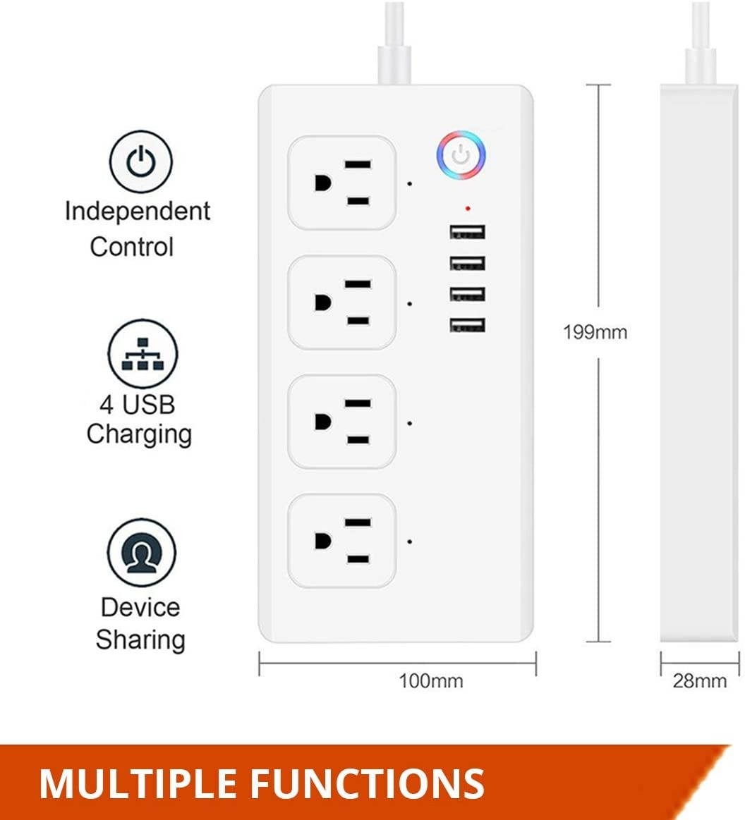 YoLink Power Strip, 1/4 Mile World's Longest Range Smart Power Strip Work w/Alexa Google Assistant IFTTT, Surge Protector Plugs 4 USB Charging Ports 4 AC Plugs for Multi Outlets - YoLink Hub Required