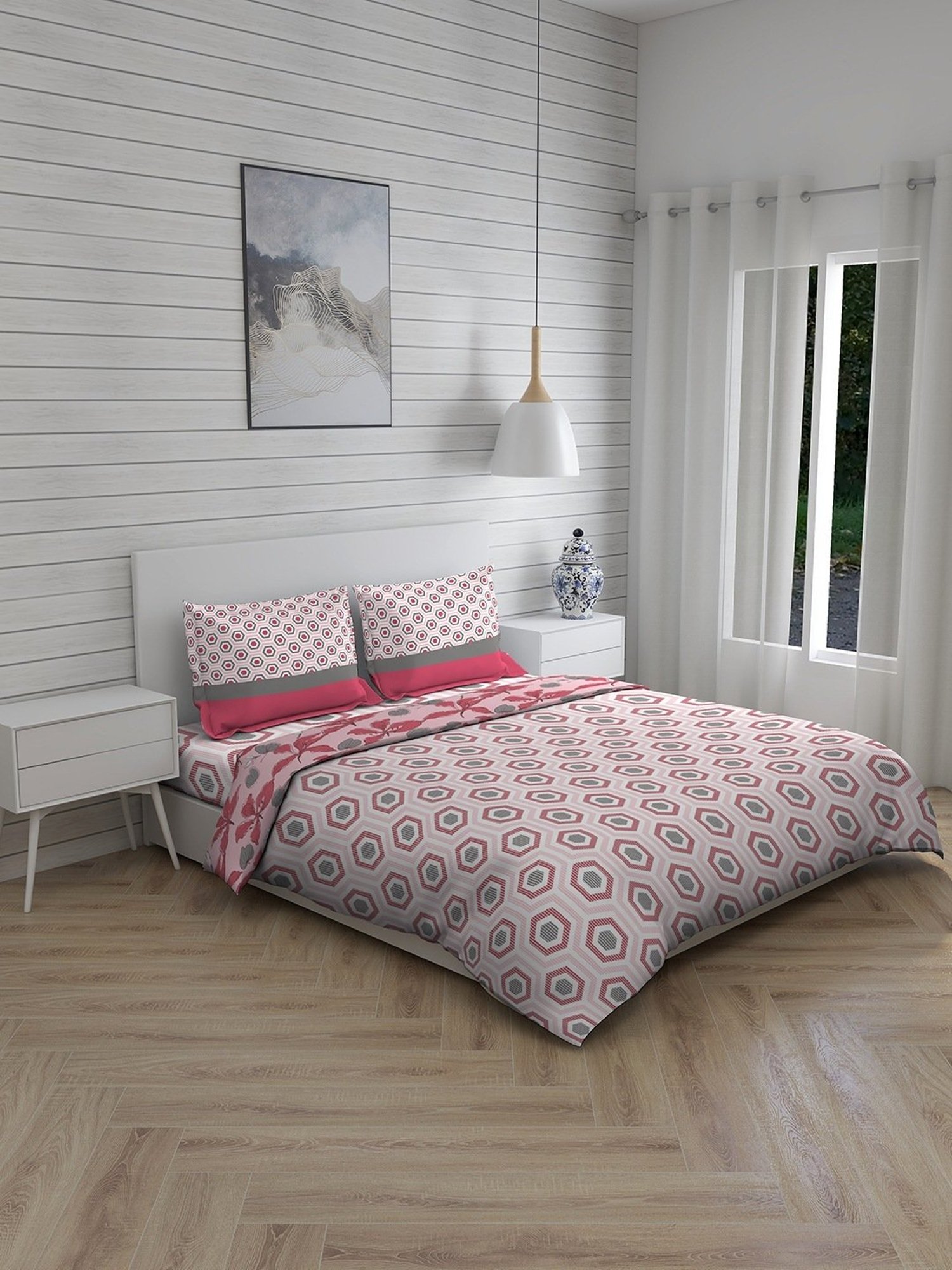 Layers Siena Geometric Pink 225 TC Cotton Queen Bedding Set