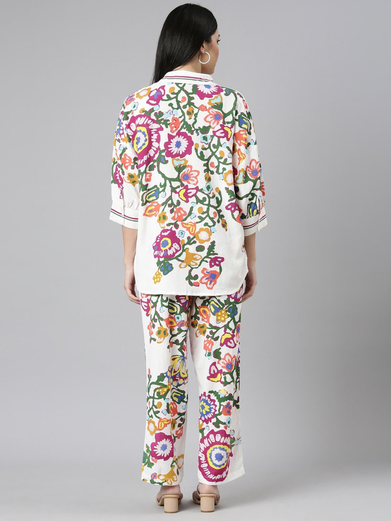 Zolo Label White Floral Print Shirt Pant Set
