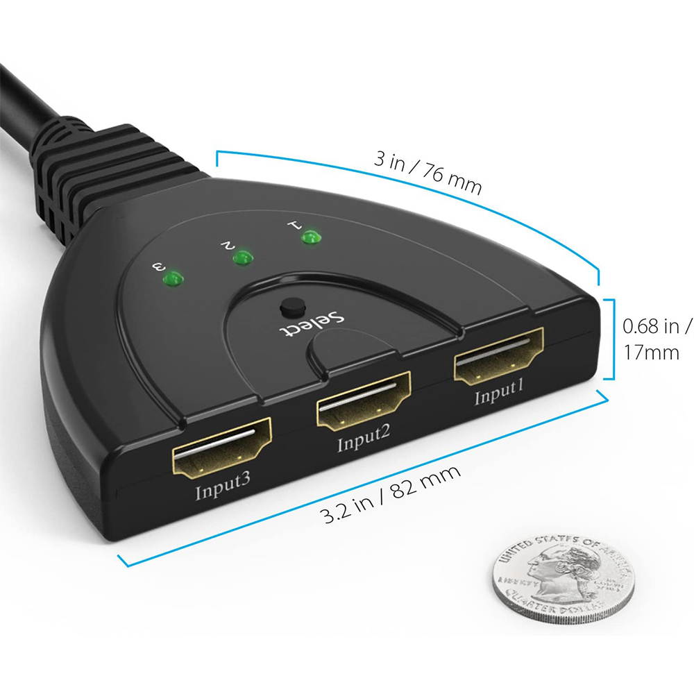 HDMI Switch 4K, 3 Port HDMI Switch, 3x1 Switcher Support Ultra HD 3D HDR Full HD 1080P HDCP, HDMI Splitter Hub Compatible with Apple TV Roku Fire TV Stick HDTV /PS5/PS4/Xbox Series/One/Chrome cast