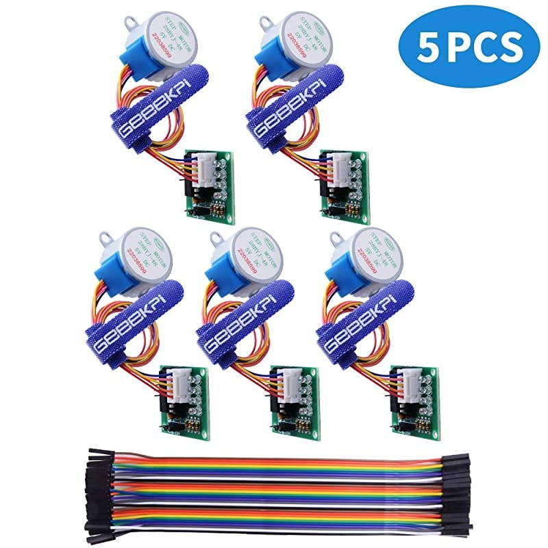 5 Pack Geared Stepper Motor 28BYJ48 5V Stepper Motor + Uln2003 Motor Driver Board + Dupont Wire Jumper Wires Ribbon Cables Compatible with Arduino