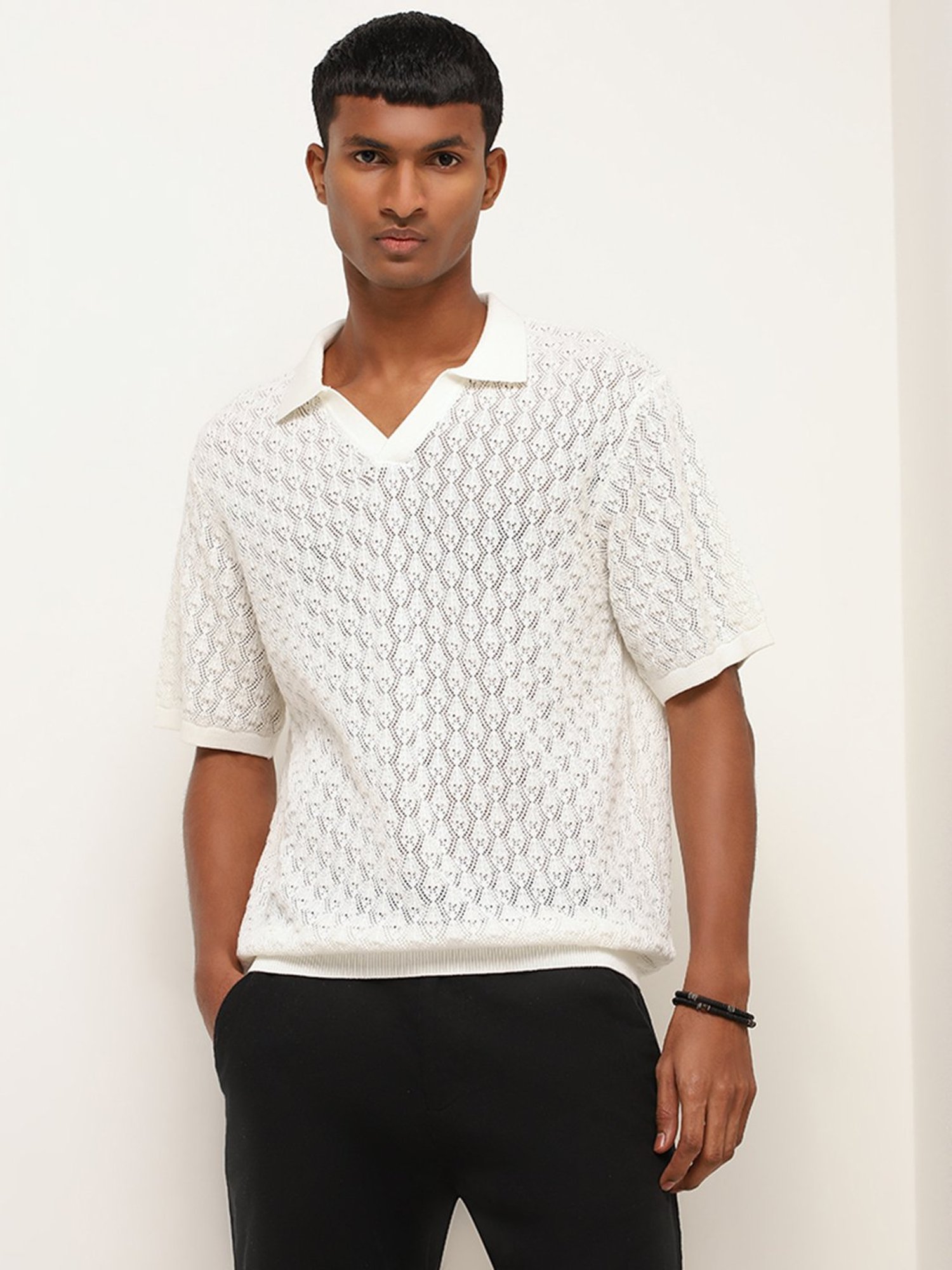 ETA by Westside White Knitted Relaxed Fit T-Shirt