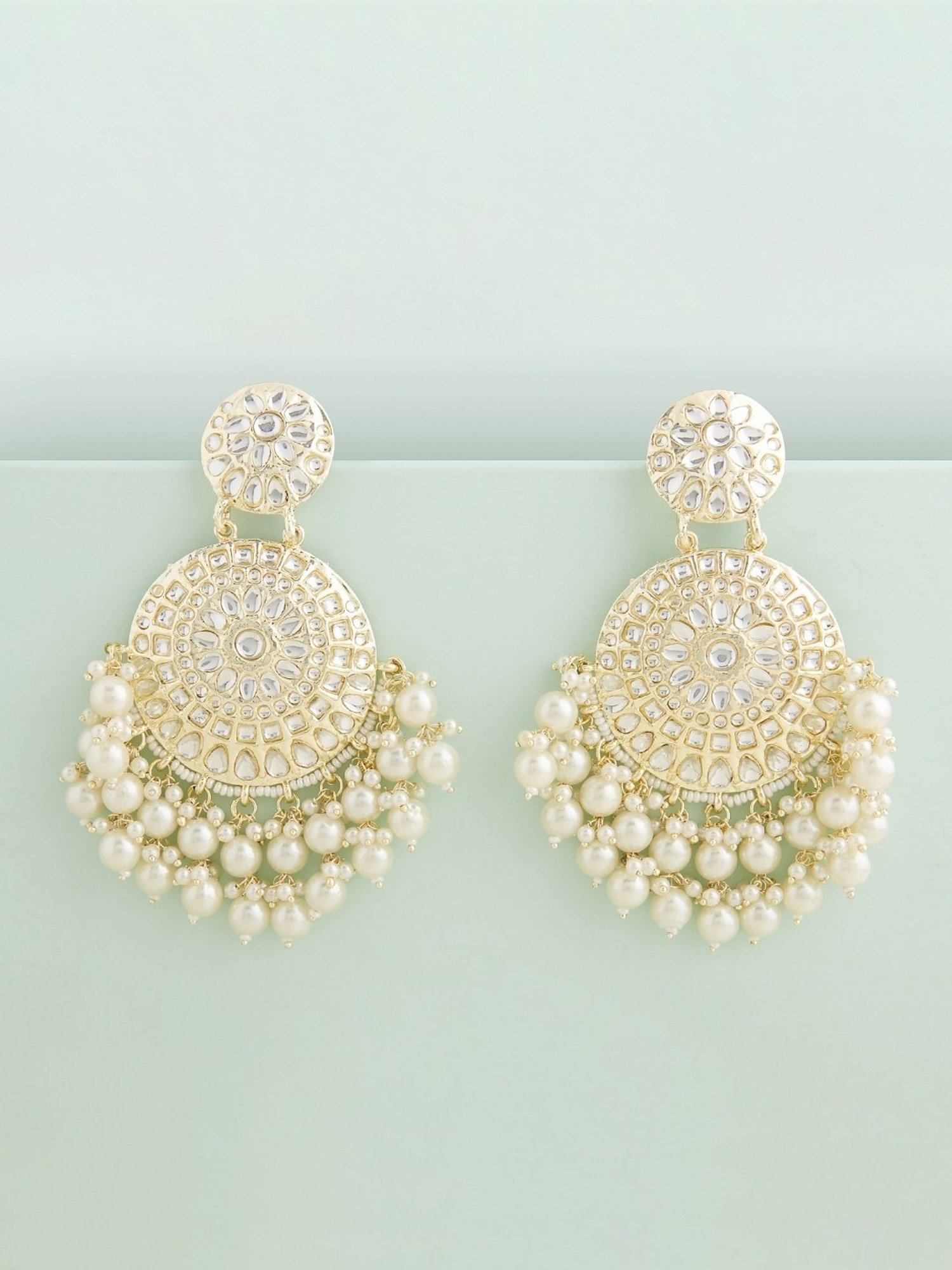 Zaveri Pearls Gold Tone Traditional Kundan & Cluster Pearls Dangler Earrings - ZPFK13153