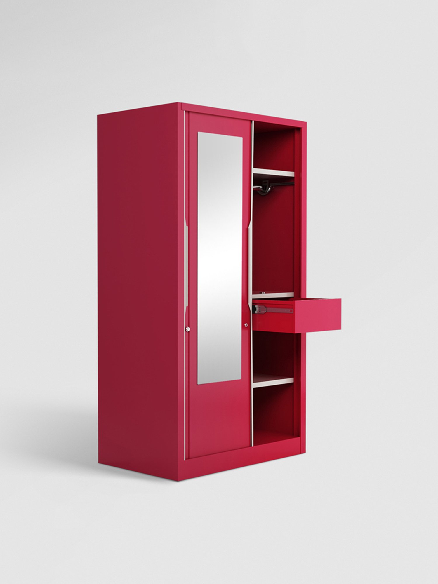 Godrej Interio Slide N Store Pro 2-Door Steel Wardrobe, Blush Red (1-Year Warranty, 1 Drawer)