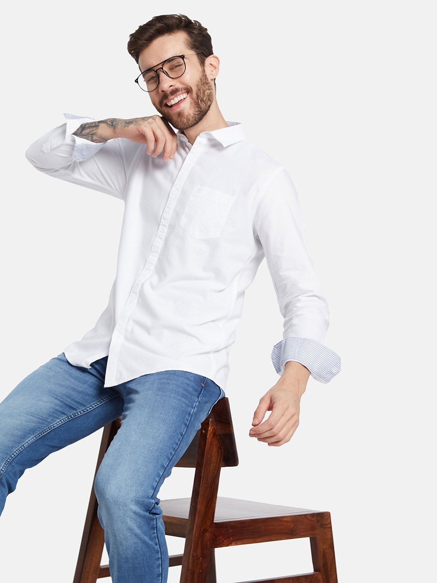 Mettle White Cotton Regular Fit Shirt
