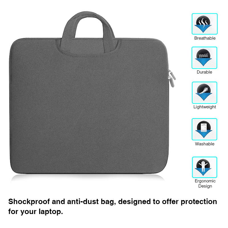 Laptop Sleeve Bag Handbag 15.6 Inch Carrying Case, 360&deg; Protective Computer Bag, Waterproof Shockproof Durable, Gray