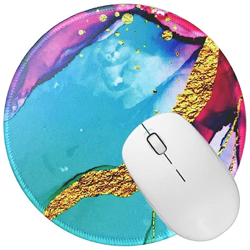 Mouse Pad Round Mouse Mat Cute Mouse Pad with Design NonSlip Rubber Base Mousepad with Stitched Edge Waterproof Office Mouse Pad Colorful Marble