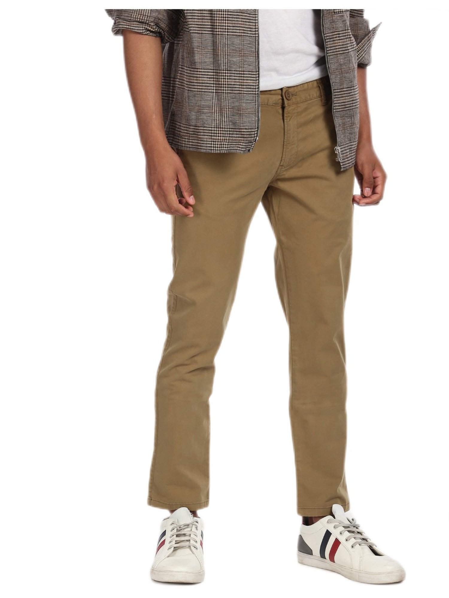 Aeropostale Khaki Flat Front Solid Casual Trousers