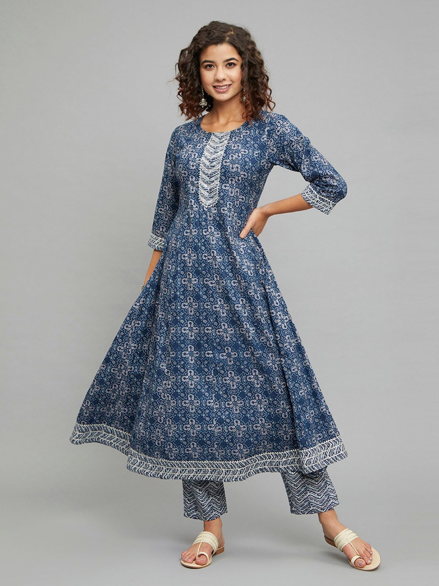 paislei Blue Embroidered Kurta & Palazzo Set