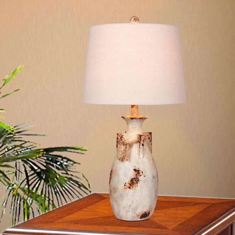 Distressed Jug with Rope Collar Resin Table Lamp Antique White  - Fangio Lighting