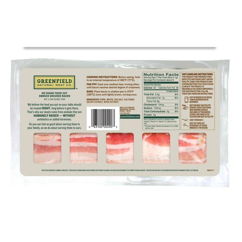Greenfield Natural Meat Co. Antibiotic Free Sugar Free Smoked Uncured Bacon - 12oz