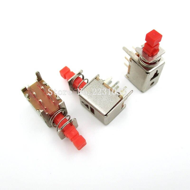5PCS/LOT Key Switch PS-22F02 6Pins Self Locking Switch Red Push Button Switches