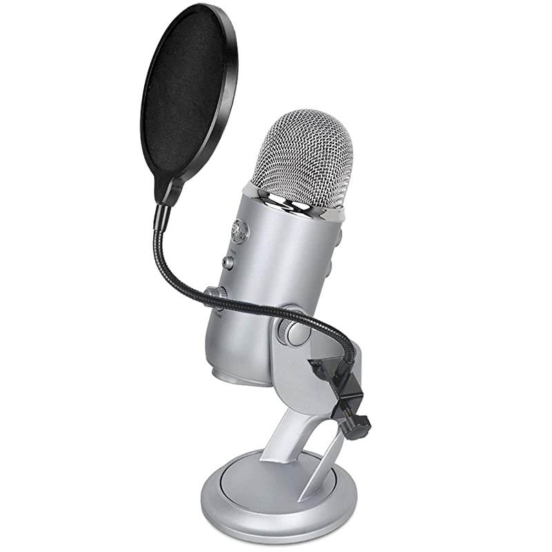 Professional Microphone Furry Windscreen Foam Wind Cover Muff + Pop Filter Shield Dual Layered Noise Reduction Compatible with Mic Blue Yeti Blue Yeti Pro