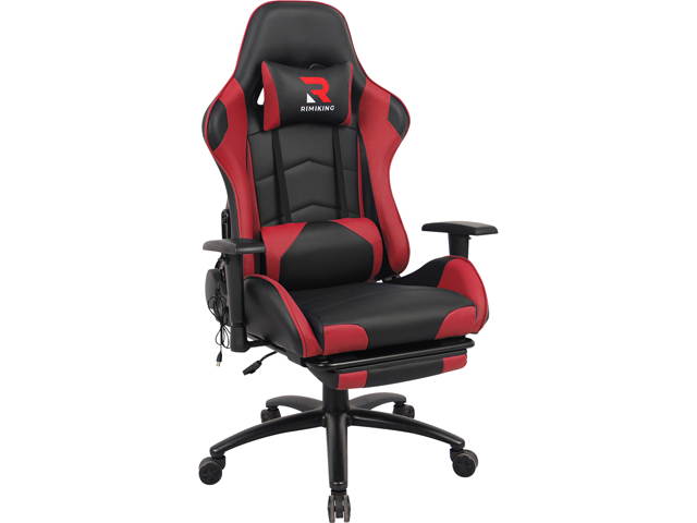 Massage Racing Chair with Retractable Footrest Gaming Chair - Computer Office Adjustable Lumbar Cushion Headrest Swivel Rocking Function Desk Chair 5 Colors