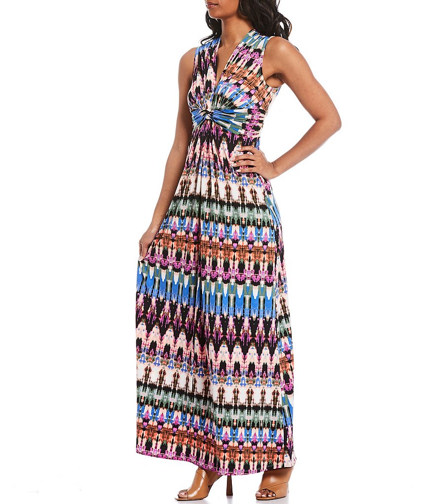 Eliza J Jersey Tie Dye Twist Front Sleeveless Maxi Dress