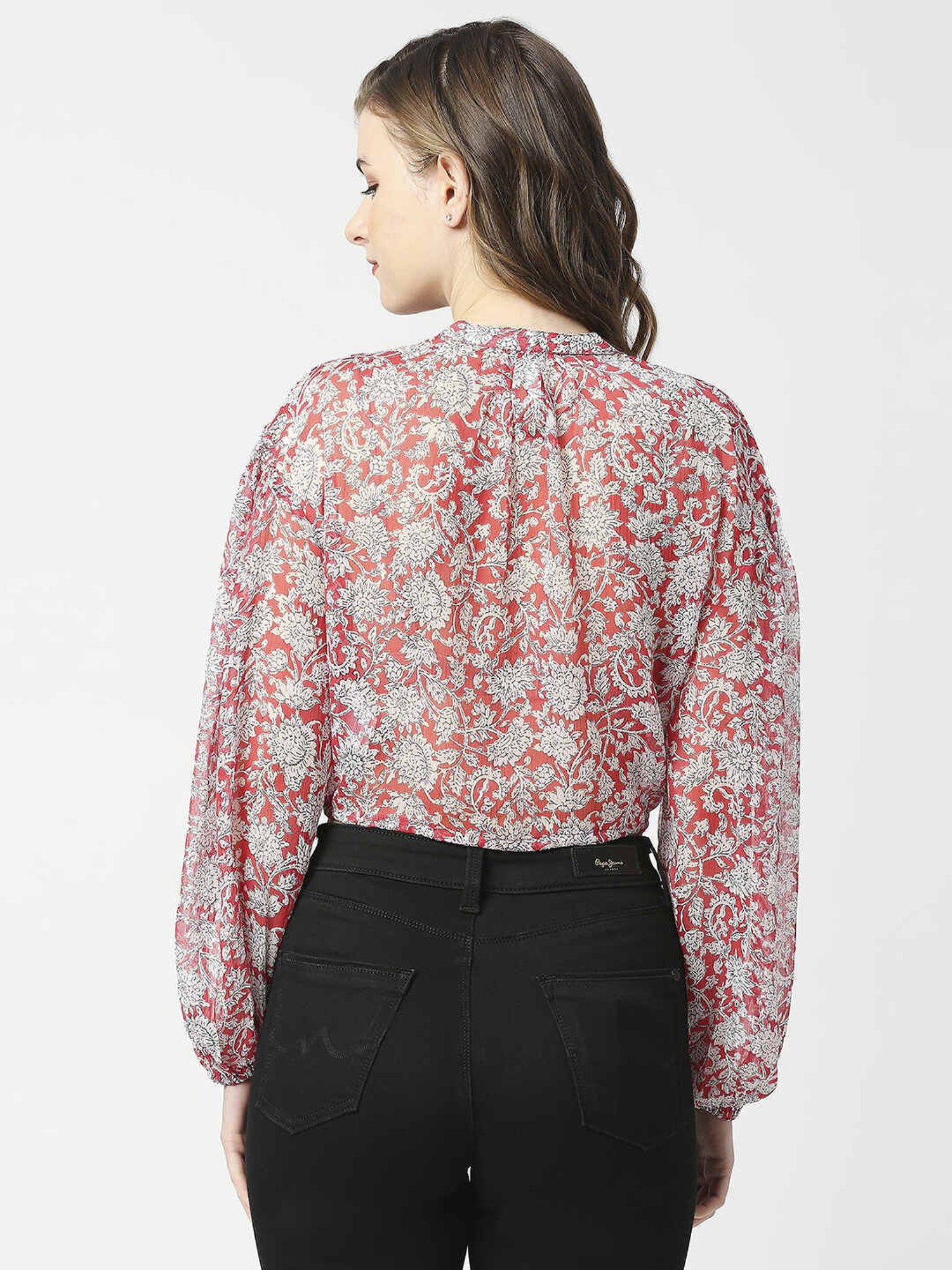 Pepe Jeans Red Floral Print Crop Top