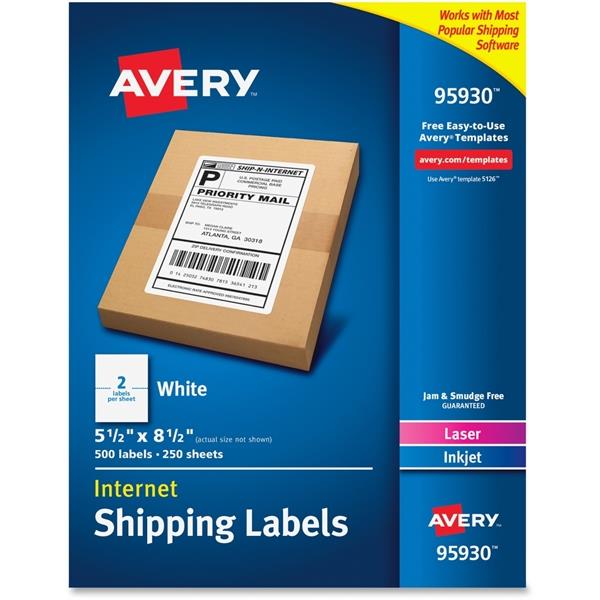 Avery Dennison - 7278295930 - White Shipping Labels, Inkjet/Laser, 5 1/2 x 8 1/2, White, 500/Box