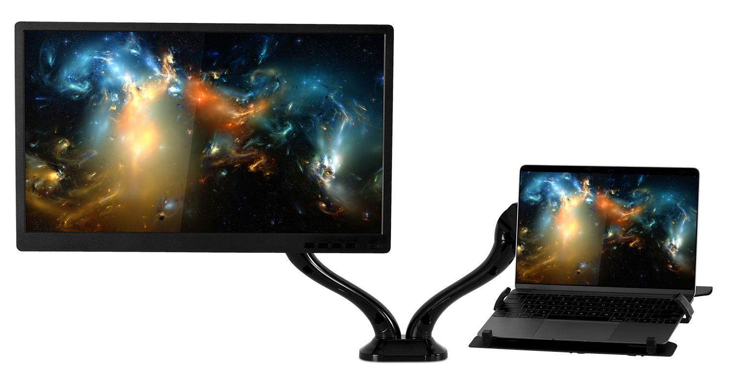Mount-It! Laptop and Monitor Desk Stand | VESA Monitor Desk Mount with Laptop Tray