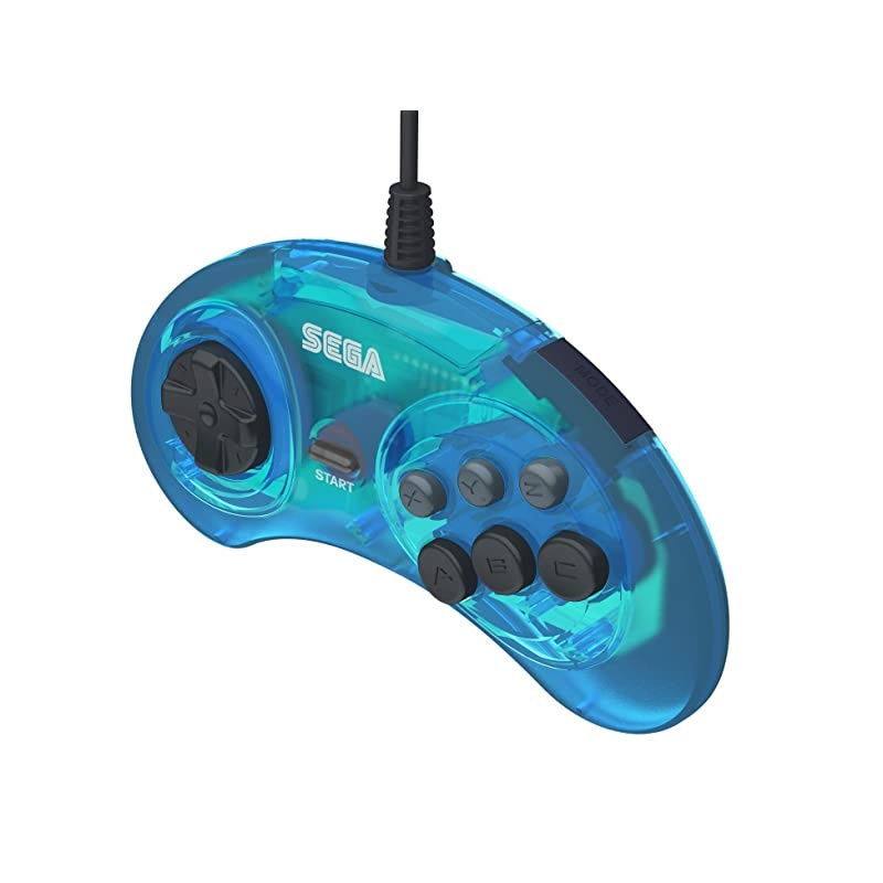 Official Sega Genesis USB Controller 6-Button Arcade Pad for Sega Genesis Mini, PS3, PC, Mac, Steam, Switch - USB Port - (Clear Blue)
