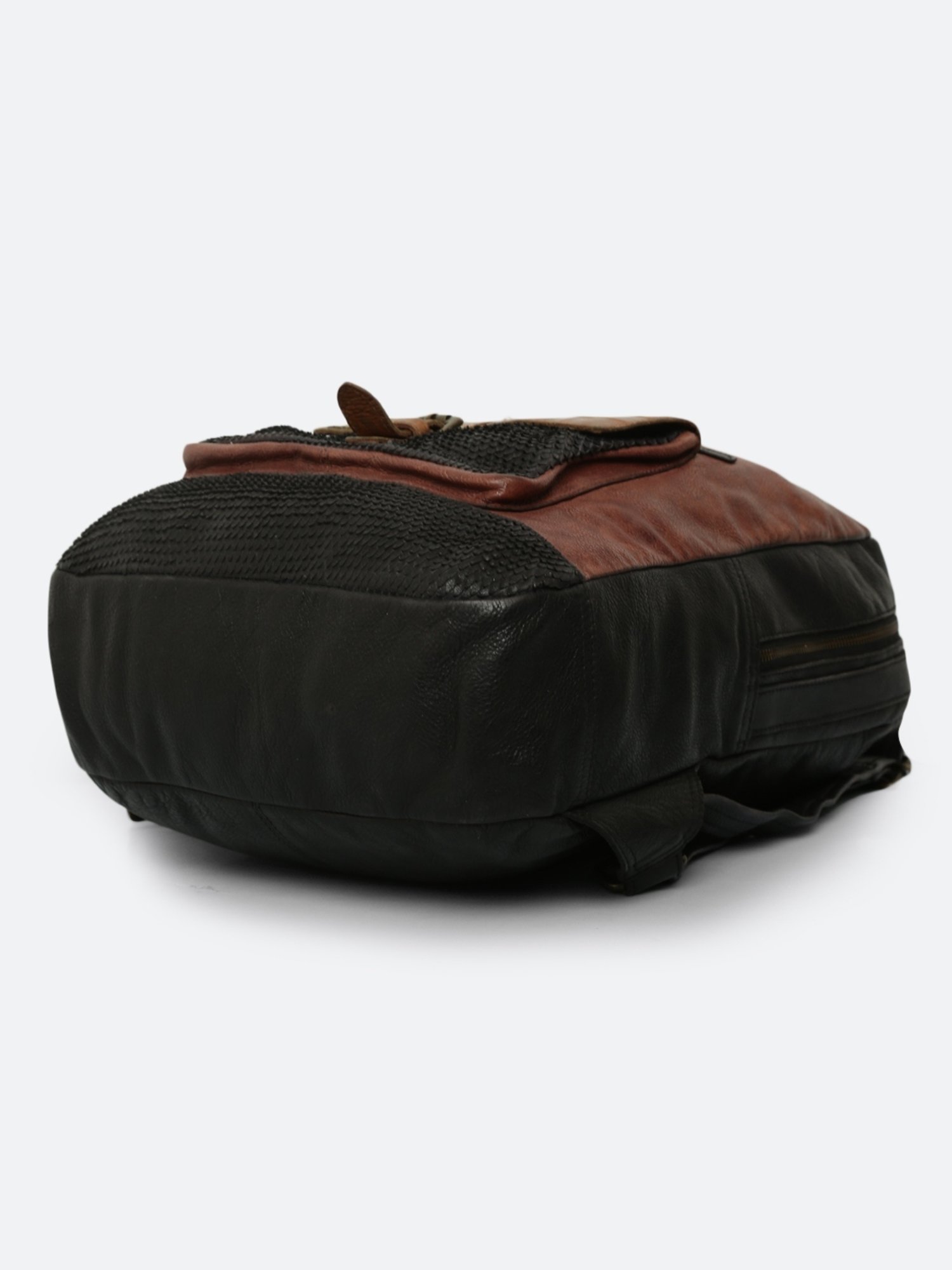 Art N Vintage Biker Black & Brown Leather Color Block Large Backpack