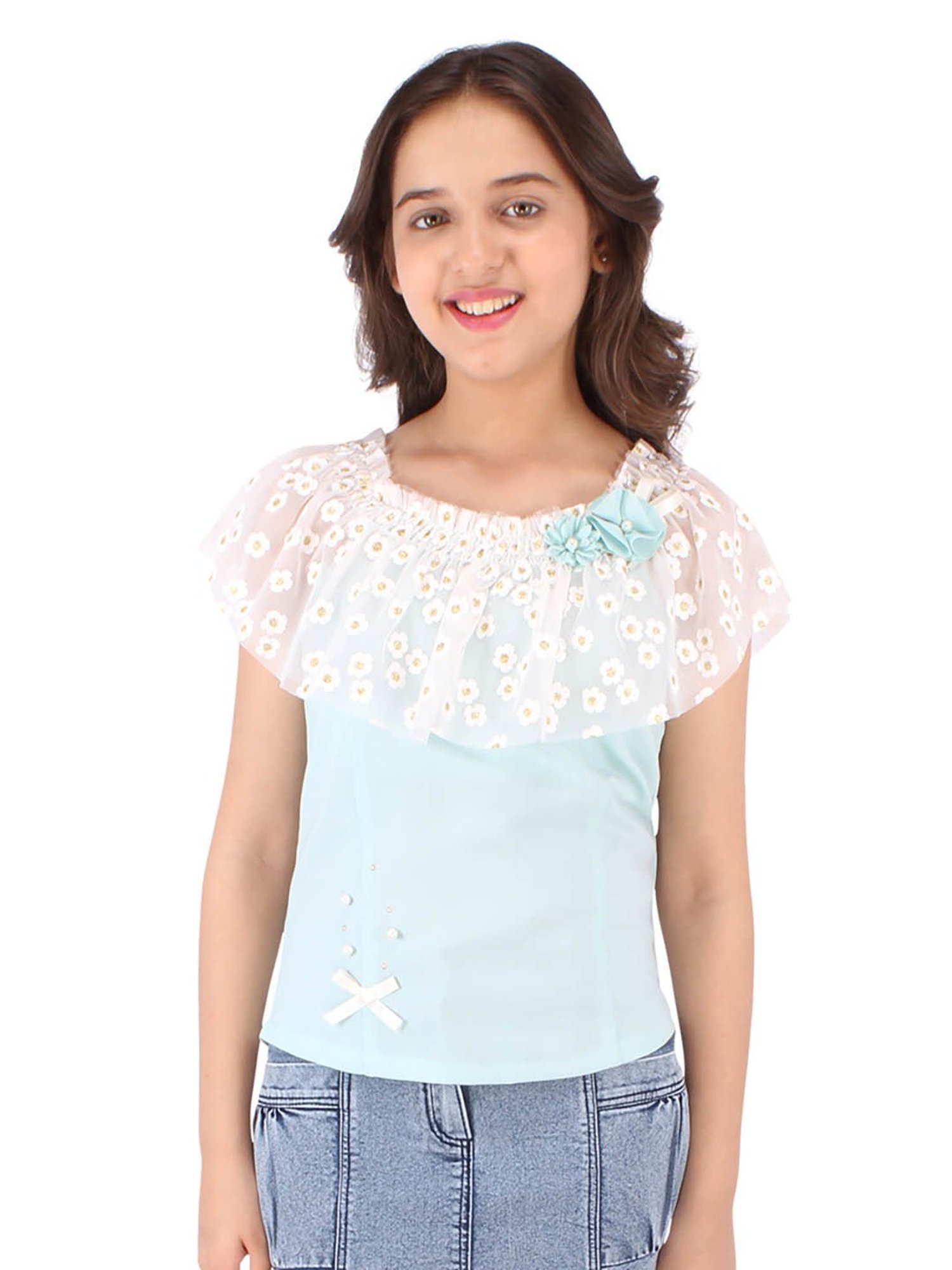 Cutecumber Kids Sky Blue Applique Top