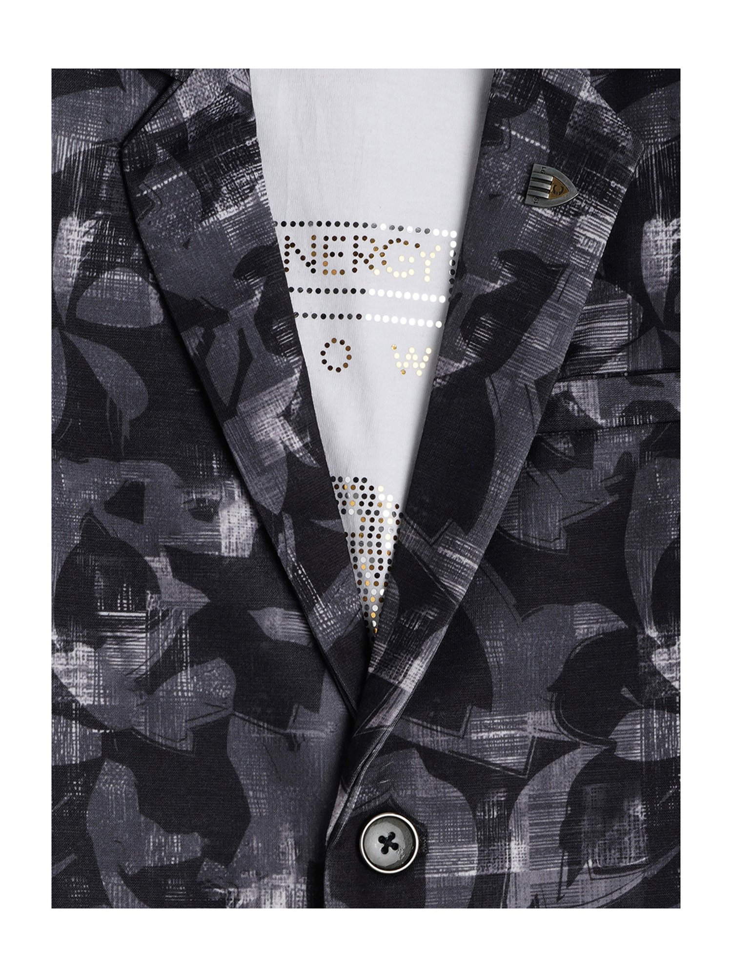 Cavio Kids Black & White Printed Full Sleeves Blazer with T-Shirt