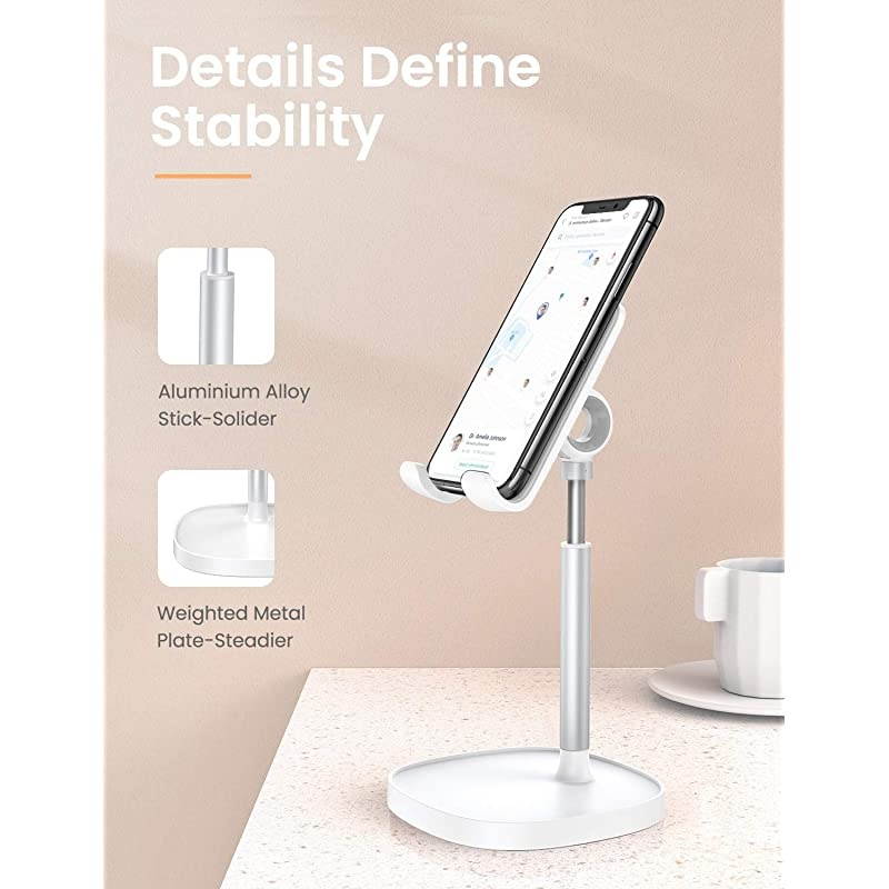 Cell Phone StandAngle Height Adjustable  Cell Phone Stand for DeskThick Case Friendly Phone Holder Stand for Desk Compatible with All Mobile PhonesWhite