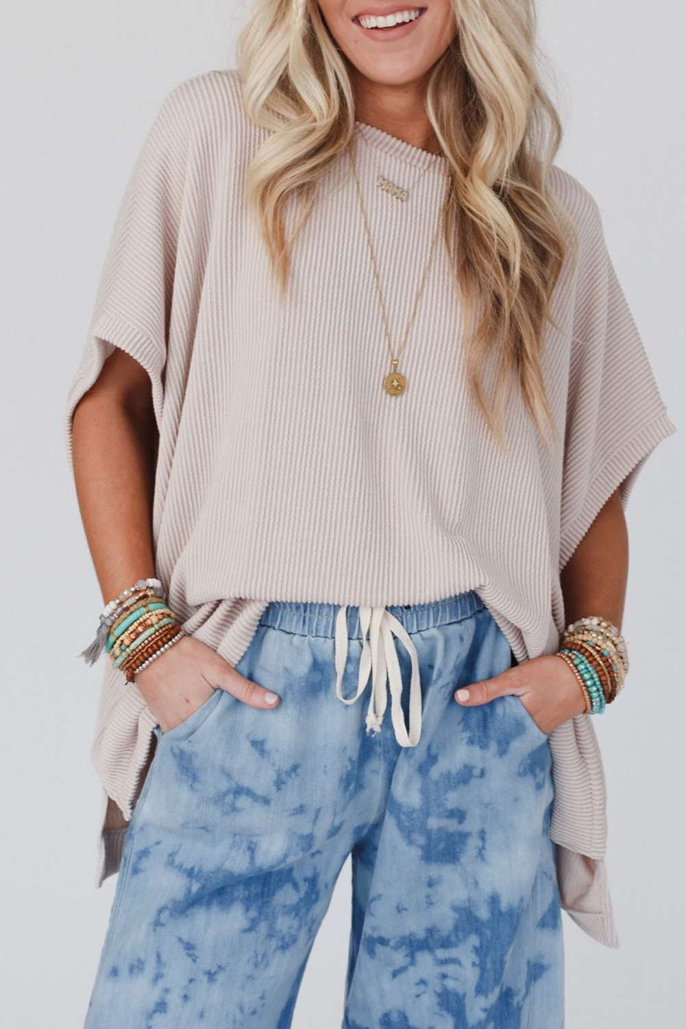 White Tie-dye Print Oversized Boyfriend T Shirt
