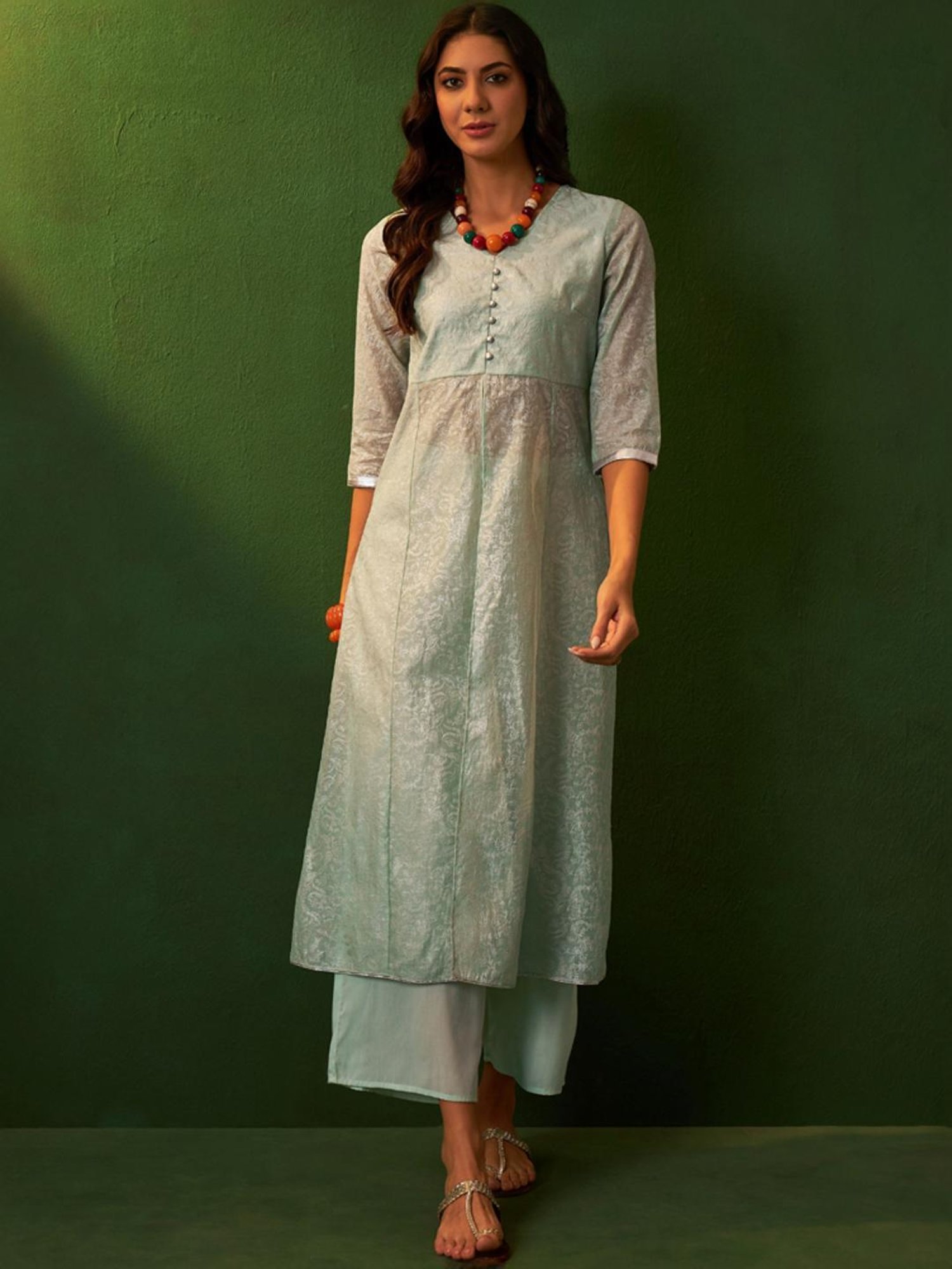 Ziyaa Blue Printed Kurta Palazzo Set